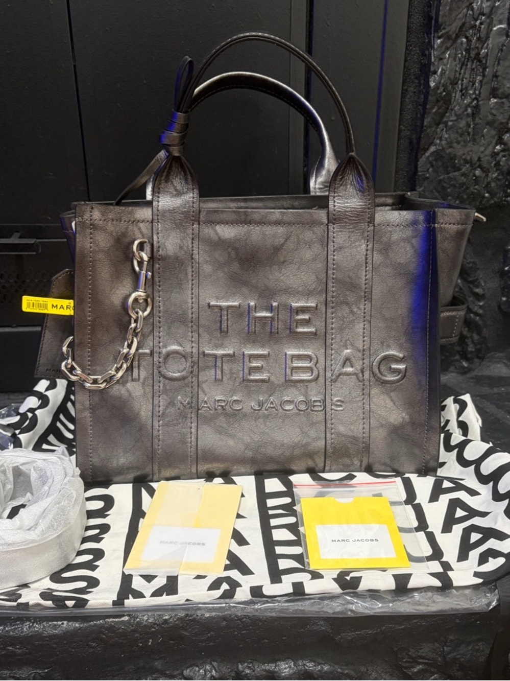 Marc Jacobs - Metallic Distressed Leather Medium Tote dark gray